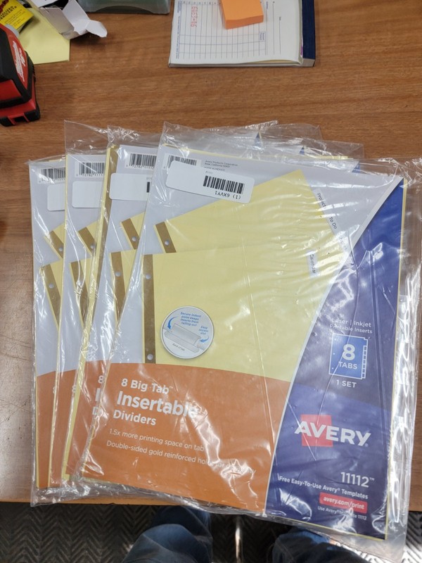 Avery Insertable Big Tab Dividers 8-Tab Letter 11112. 4pk, Total Of 32 Dividers.