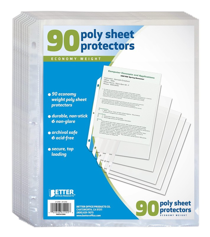 90 Count Sheet Protectors, 100 Percent Poly Sheet Protectors 8.5 x 11, Top Lo...