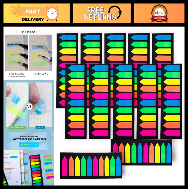 2400 Pcs Sticky Index Tabs, Arrow Flag Page Markers, Colorful Bookmark Flags