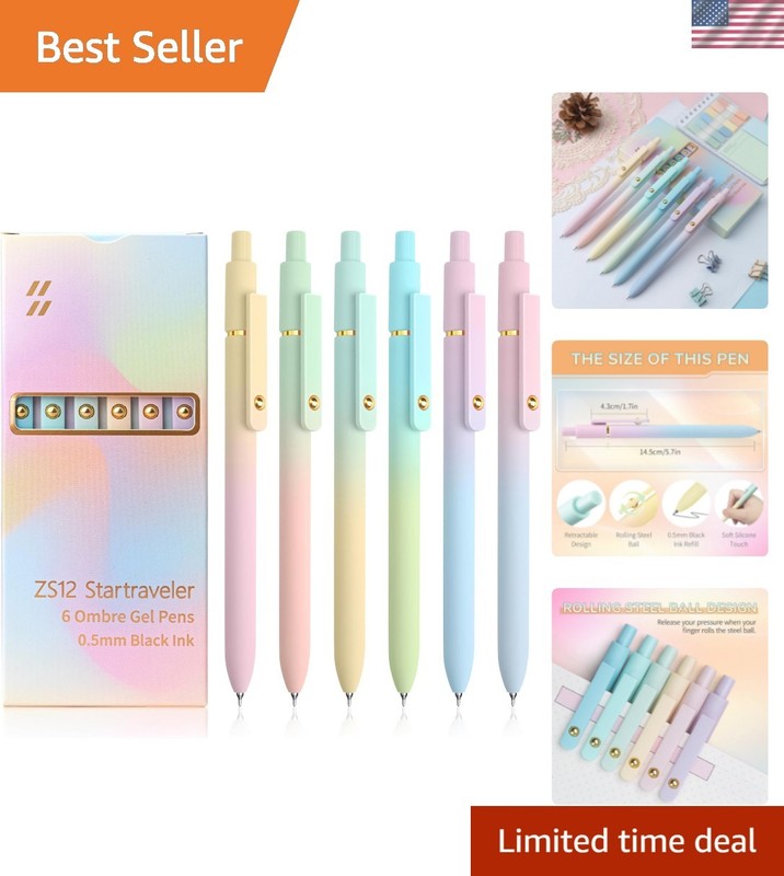 6 Pcs Gel Pens 0.5mm Quick Dry Black Ink Pens Fine Point Smooth Writing Pens,…