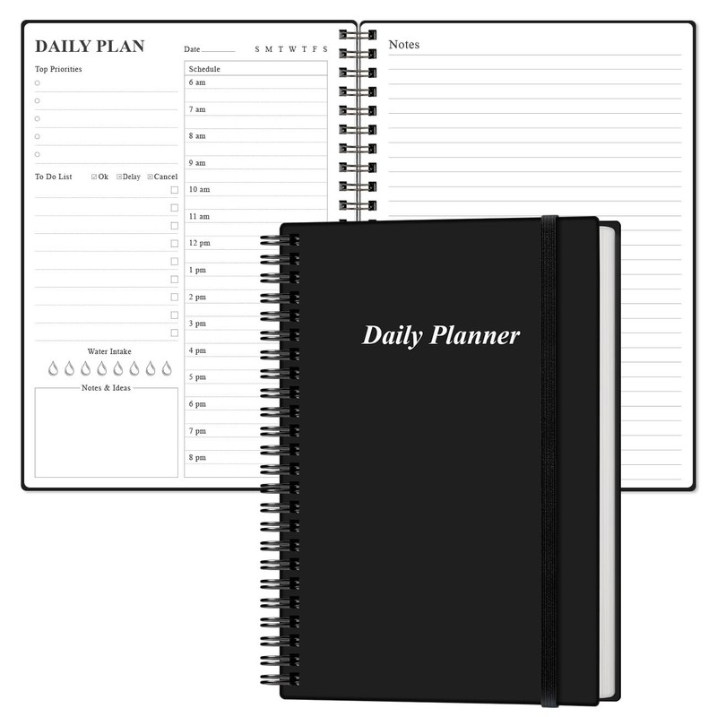 A5 Planner Undated, To Do List Notebook, Hourly Appointment Book, Black