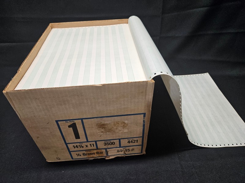 Continuous Computer Paper, 14-7/8 x 11" - 1/2" Green Bar 1-Part 15lb (3200 ct) gallery