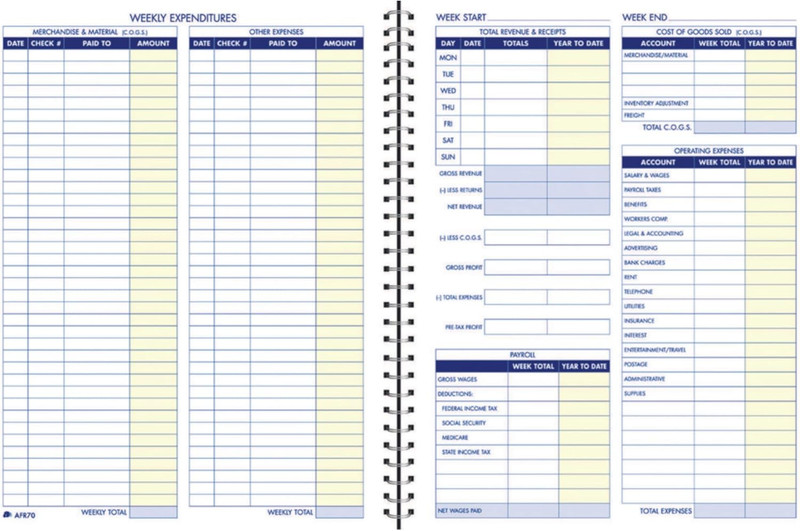 Bookkeeping Record Book, Weekly Format, 8.5 X 11 Inches, White (AFR70)
