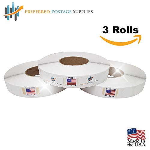 Wafer Seals – White Color 1 Inch Round Circle 5000 Tabs Roll 3 Rolls per Box