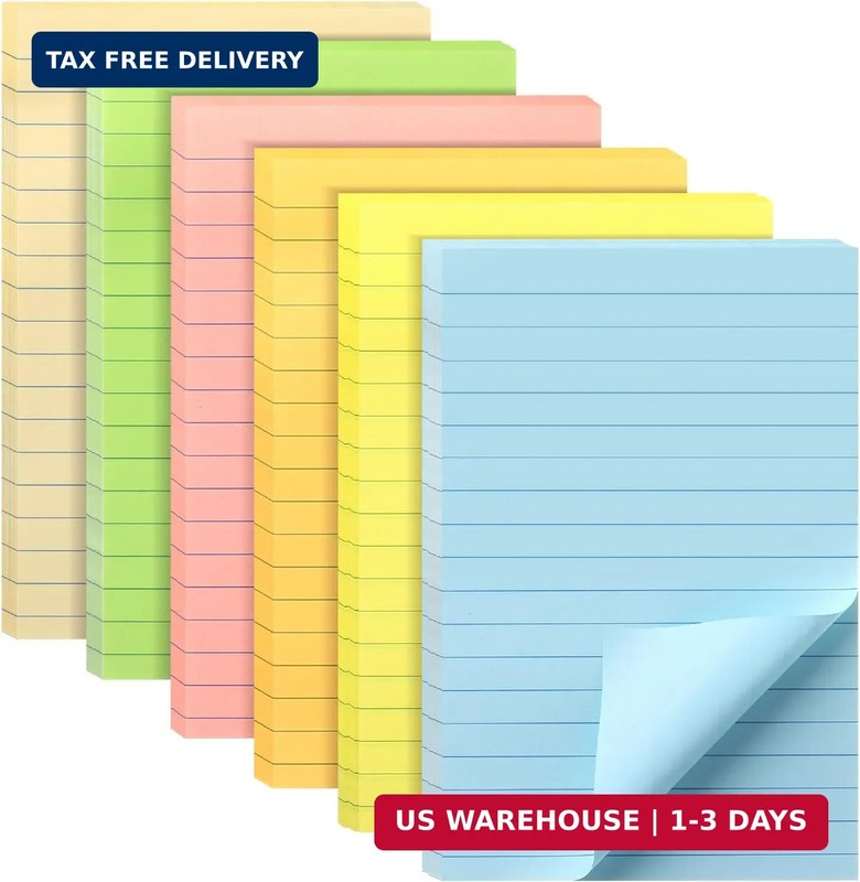 Mr. Pen- Lined Sticky Notes, 4″ x 6″, 6 Pads, 45 Sheets/Pad, Pastel Color, Stick