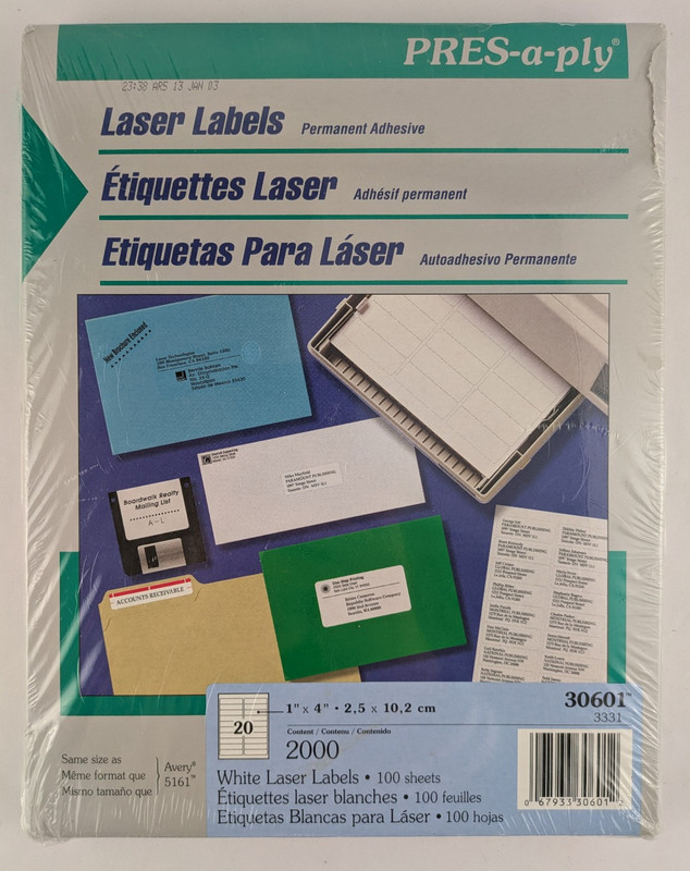 Laser Labels 1 x 4 Inch -White – 2000 Count – 30601 – 1″ x 4″ – PRES-a-ply