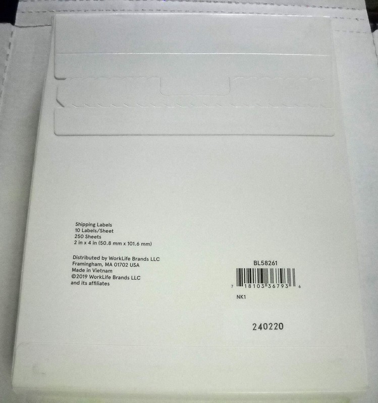 Staples Baseline #BL58261, 2500 Count 2" x 4" Shipping Labels, 250 Sheets, NEW gallery