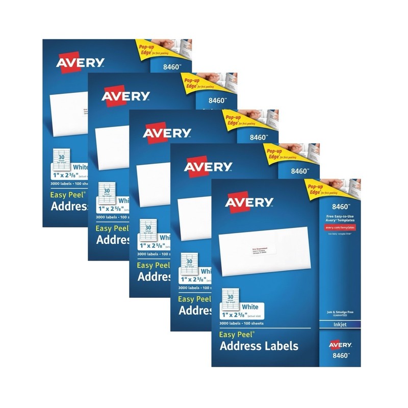 Avery 8460 Easy Peel Address Labels 1x2-5/8 White Laser Lot of 25 | 75000