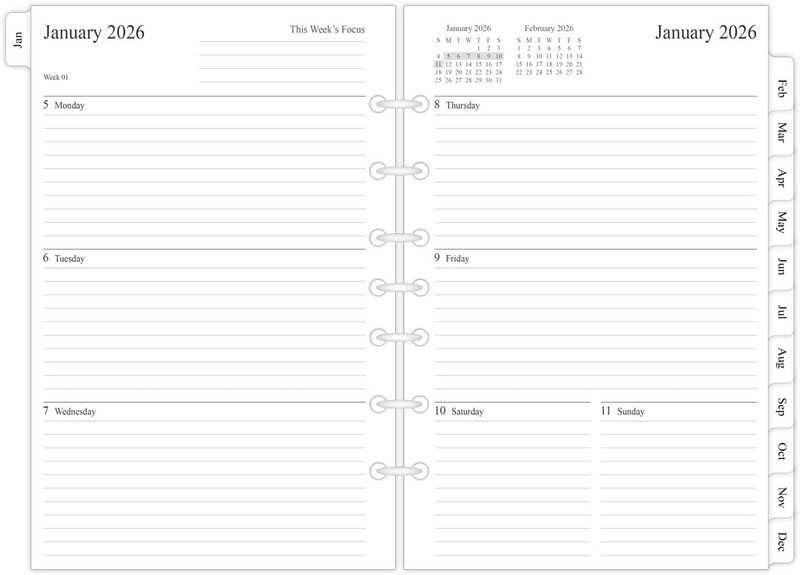 2026 Weekly & Monthly Planner Refill, 5-1/2" X 8-1/2", Jan 2026 to Dec 2026, 7-H