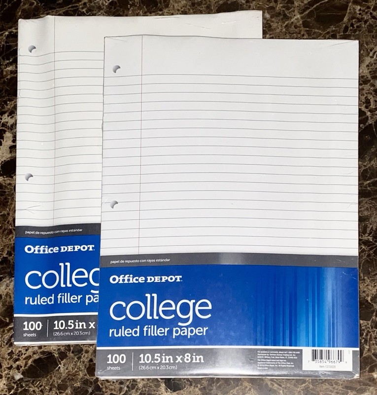 Loose Leaf Filler Paper College Ruled 200 Sheets 3-Hole Punched Binder 2 Pk USA