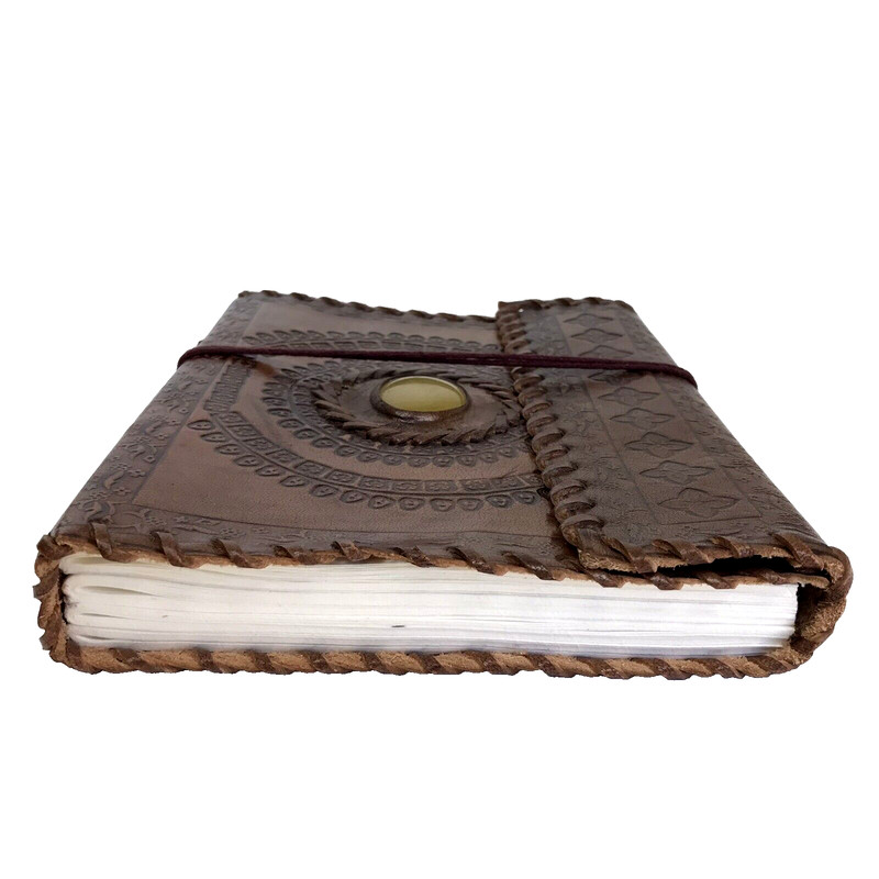 Handmade Journal Diary Notebook Brown Leather Embossed Semi Precious Stone gallery