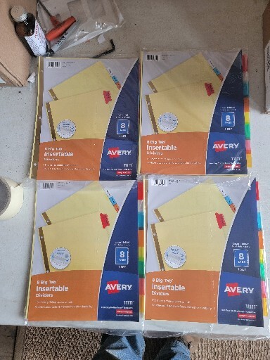 4 sets--Avery 8-tab Buff Paper WorkSaver Big Tab Multicolor Dividers - 11111