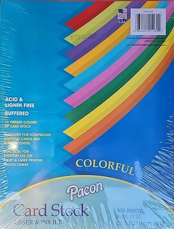 Pacon Array Card Stock, 65 lb., Letter, Assorted Bright Colors, 100 Sheets/Pack