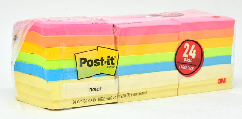 Post-it Notes Assorted Bright Colors Sticky Notes - 3" x 3" - Total 2400 Sheets