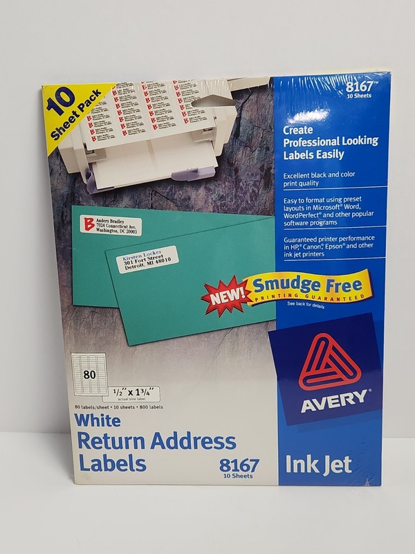 Avery 8167 Return Address Labels Inkjet Smudge Free 1/2 x 1 3/4 White 20 Sheets gallery