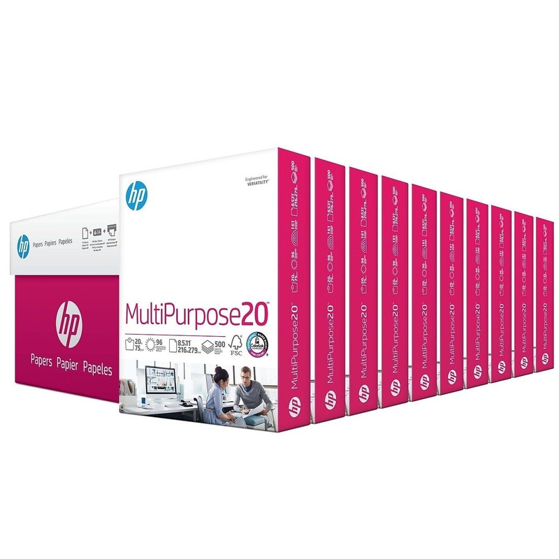 HP Printer Paper, Multipurpose, 8.5″ x 11″, 20 lb., 96 Bright, 10 Ream Case