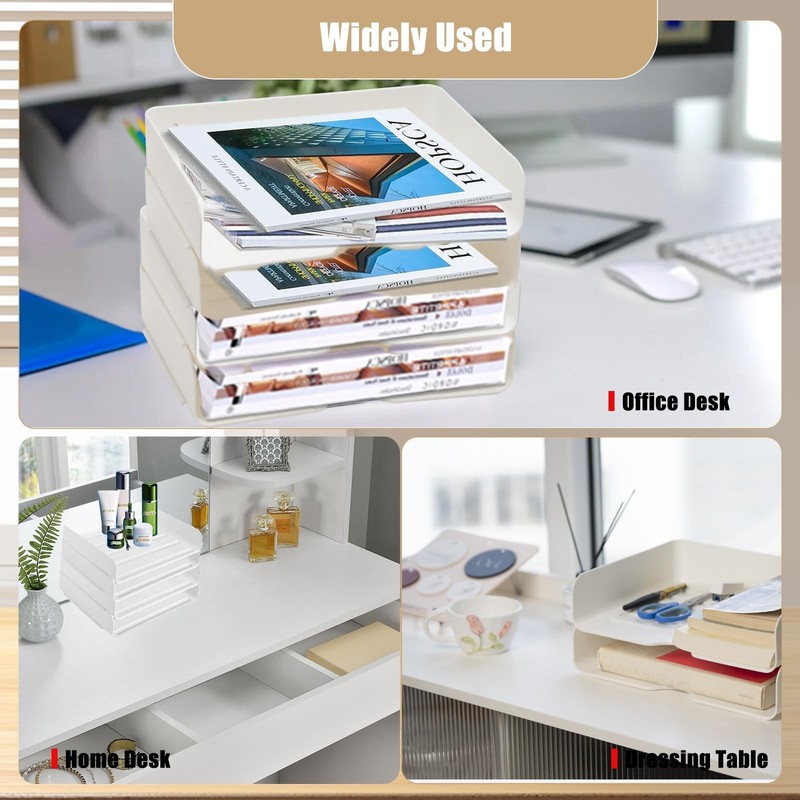 4 Tier Desk Organizer, Stackable Paper Tray 4 Count (Pack of 1), White gallery