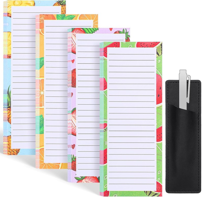 4 Pack Magnetic Note Pad for Fridge with Pen Holder, Totally 200