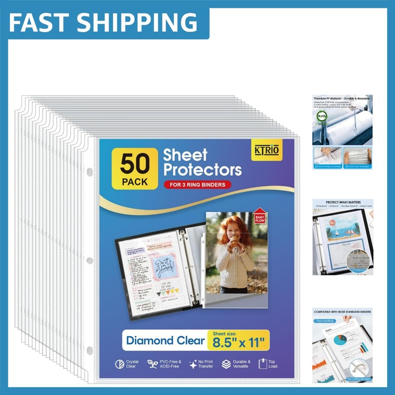 Top Loading Clear Document Protectors – 50 Pack for Office & Home Organization