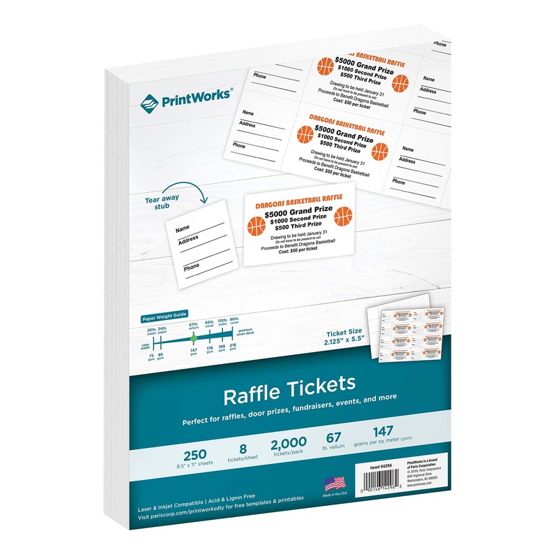PrintWorks Raffle Tickets Perforated Cardstock Tickets with Tear-Away Stubs 8…