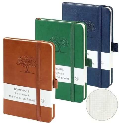 Small Notebook, Pocket Notebook, 3 Pack, Notebook A6, Squared,3.7″ x Graph