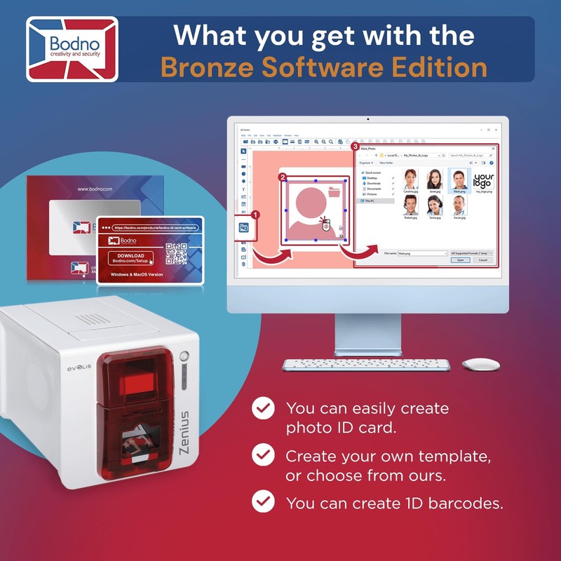 Bodno Evolis Zenius Single Sided ID Card Printer & Complete Supplies Package gallery