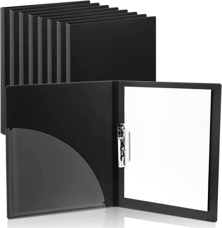Teling 8 Pack Punchless Clamp Binder Ringless Folder Black
