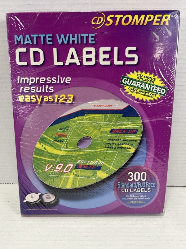 New 2005 CD Stomper Matte White CD Labels 300 Pack Standard Full Face