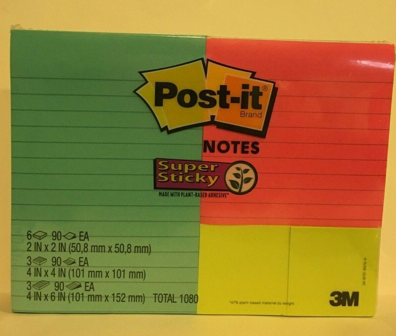 Post-it Super Sticky Notes Combo Pack Assorted Sizes, 90 Sheets/Pad, 12 Pads/Pac