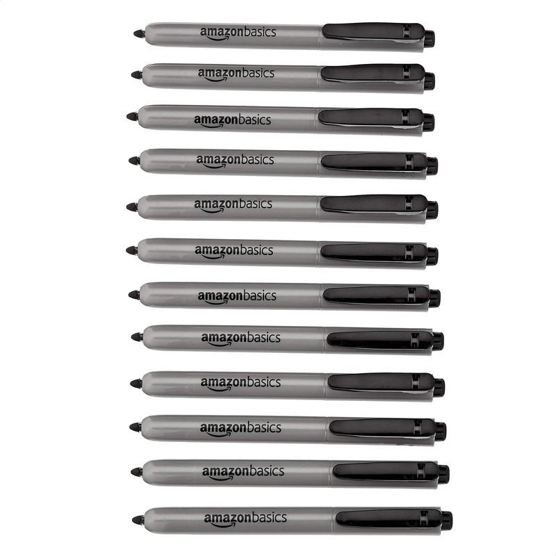 Amazon Basics Retractable Permanent Markers, 1 Count (Pack of 12), Black gallery