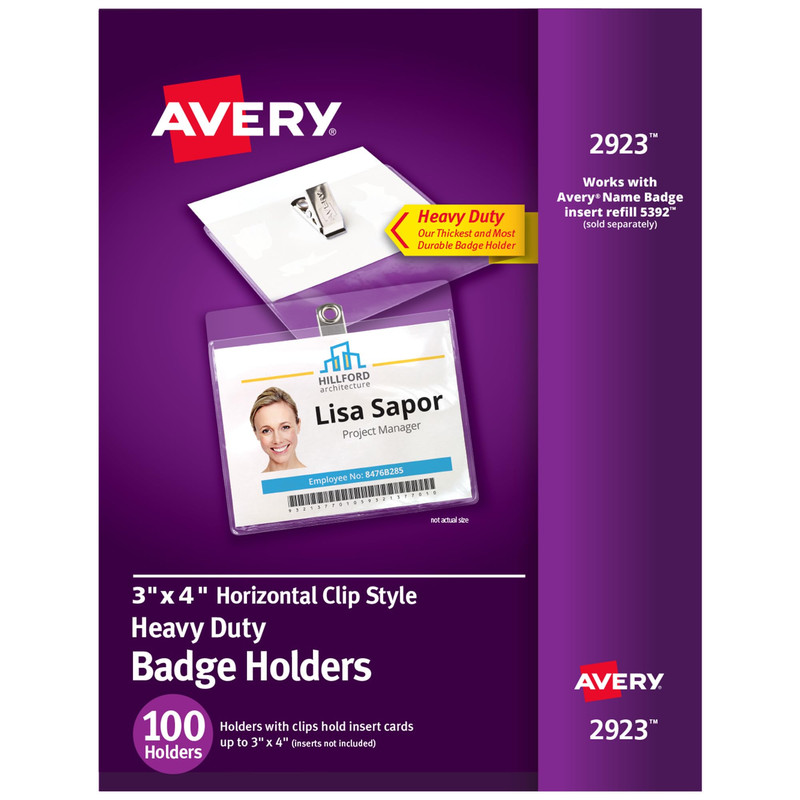 Avery Heavy Duty Badge Holders 3 X 4 100 Horizontal Id Badge Holders Clips 2923