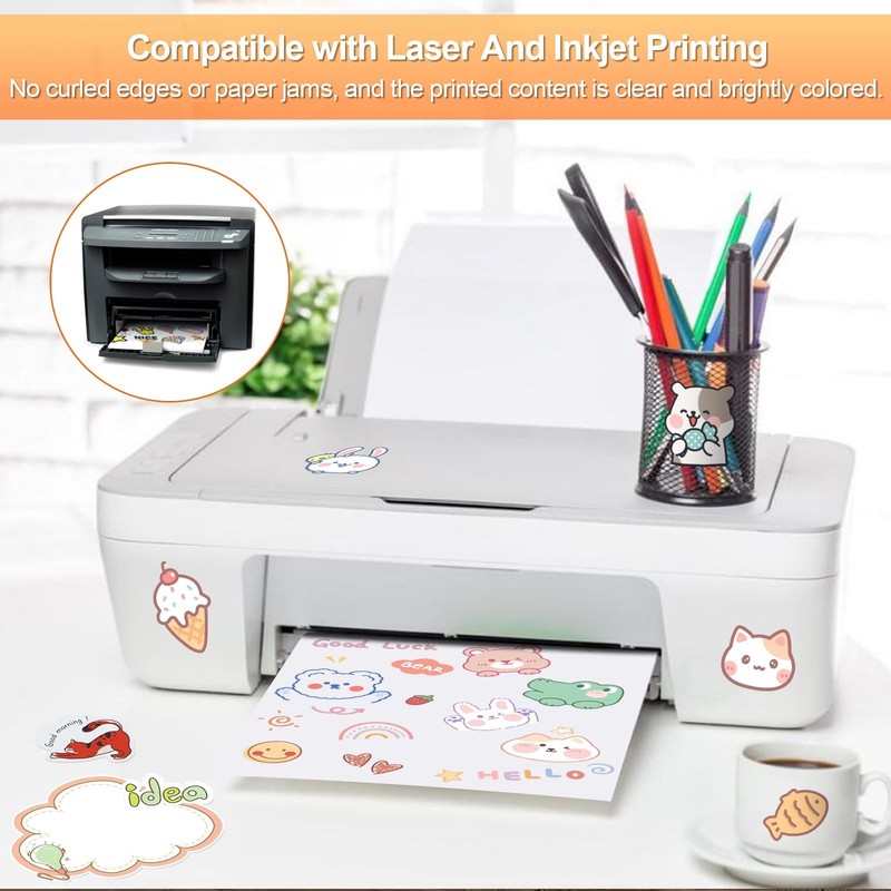 Printable Sticker Paper for Inkjet Printer, 40 Sheets 8.5''x11''(1-up), White gallery