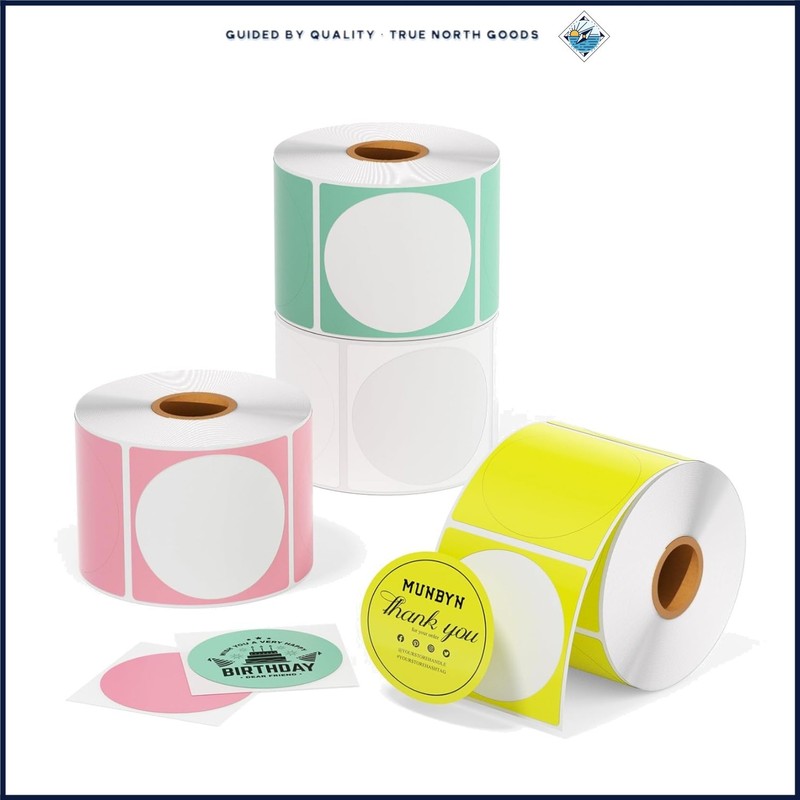 2 Inch Self-Adhesive Thermal Labels, 3000 Count in Multicolor for Easy Printing