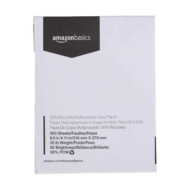Amazon Basics 30% Recycled Multipurpose 1 Ream | 500 Count (Sheets), White
