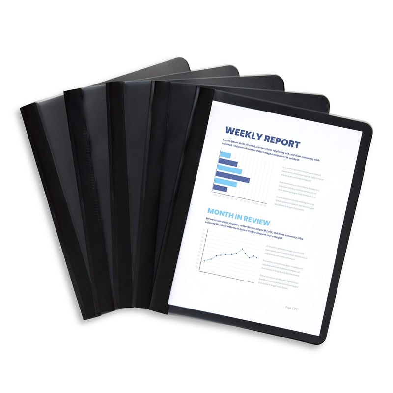 25 Black Plastic Report Covers with Prongs, Black 3 Prong Clear Front Report …