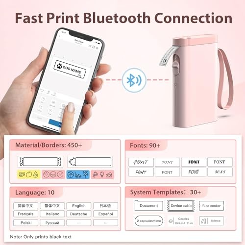 TYPONOS P21 Mini Label Maker Machine Bluetooth Thermal Printer with Tape - Pink gallery
