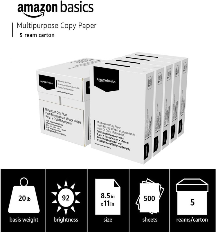 Multipurpose Copy Printer Paper, 20 Lb, 8.5 X 11 Inches, 5 Reams (2,500 Sheets), gallery
