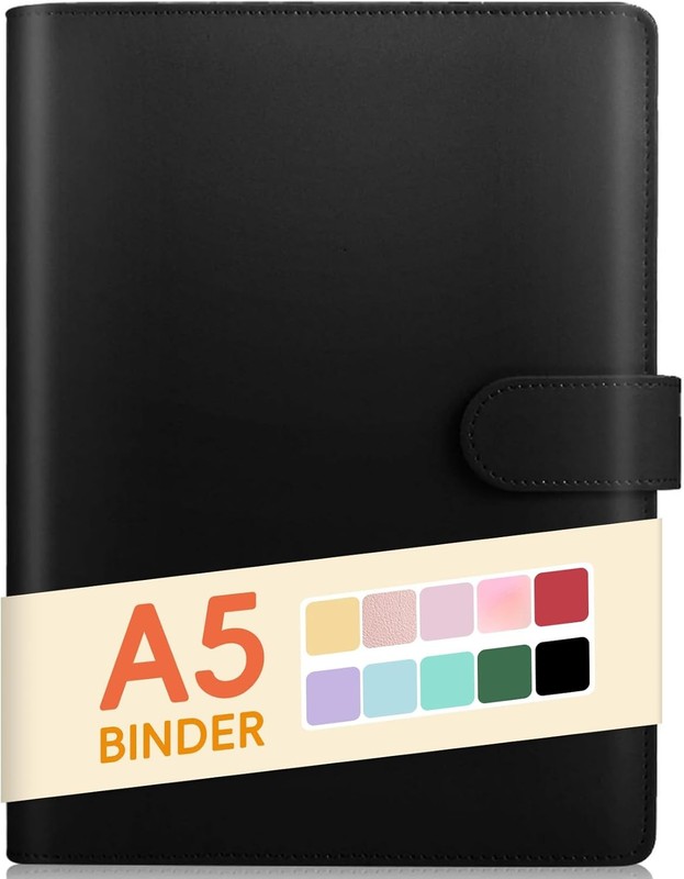 Sooez A5 Binder 6 Ring, Refillable Notebook Planner Cover, Small A5, Black