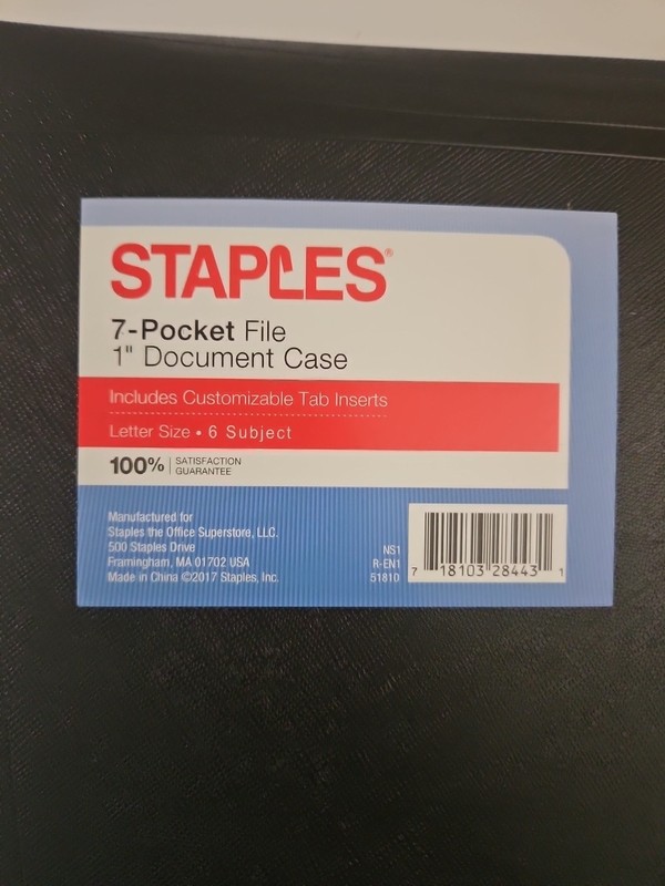 Staples 7-Pocket File With 1” Document Case With Tab Inserts Letter Size Black. gallery