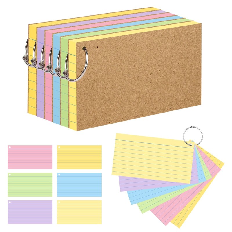 500PCS Colored Index Cards, 3×5 Inches Flash Cards with Ring (3×5(800))