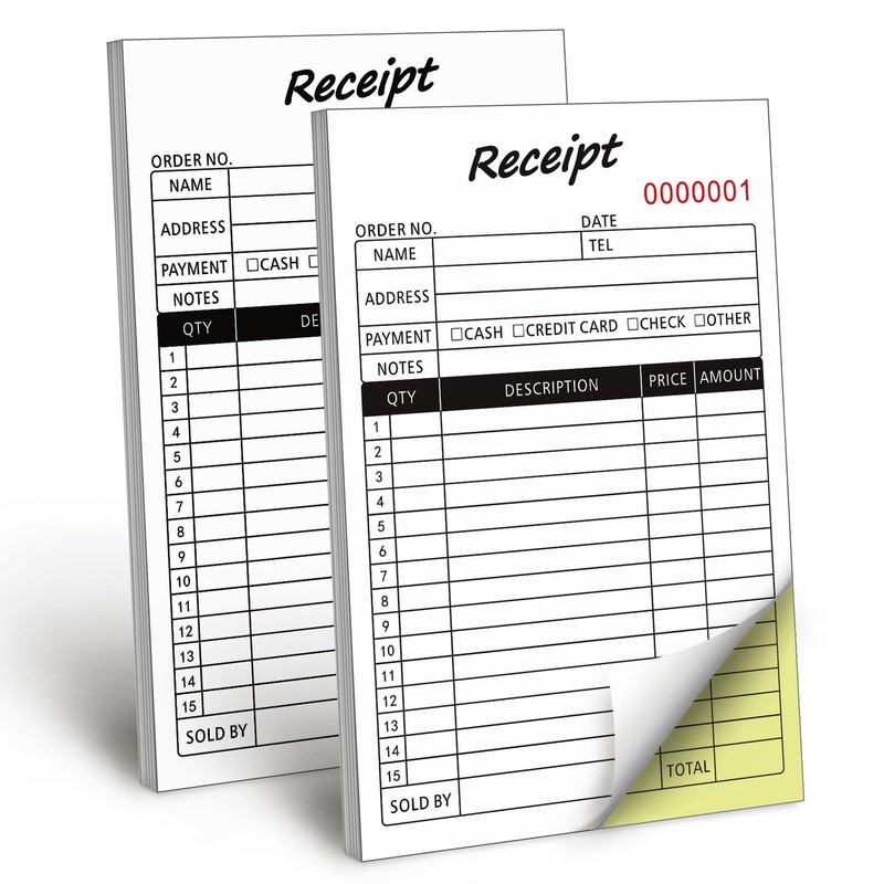 2 Pack Invoice Receipt Book with Carbon Copies 8.3x5.5 Inches, 2-Part Carbonl...