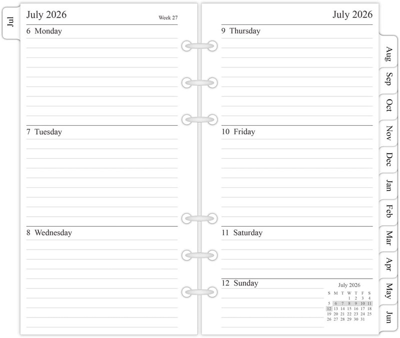 2026-2027 Weekly & Monthly Planner Refill, 3-3/4″ X 6-3/4″, Jul 2026 – Jun 2027