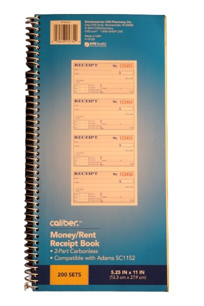 Caliber Money/Rent Receipt Book 2 Part Carbonless 5.2″×11″ 200 Sets -Item 795423
