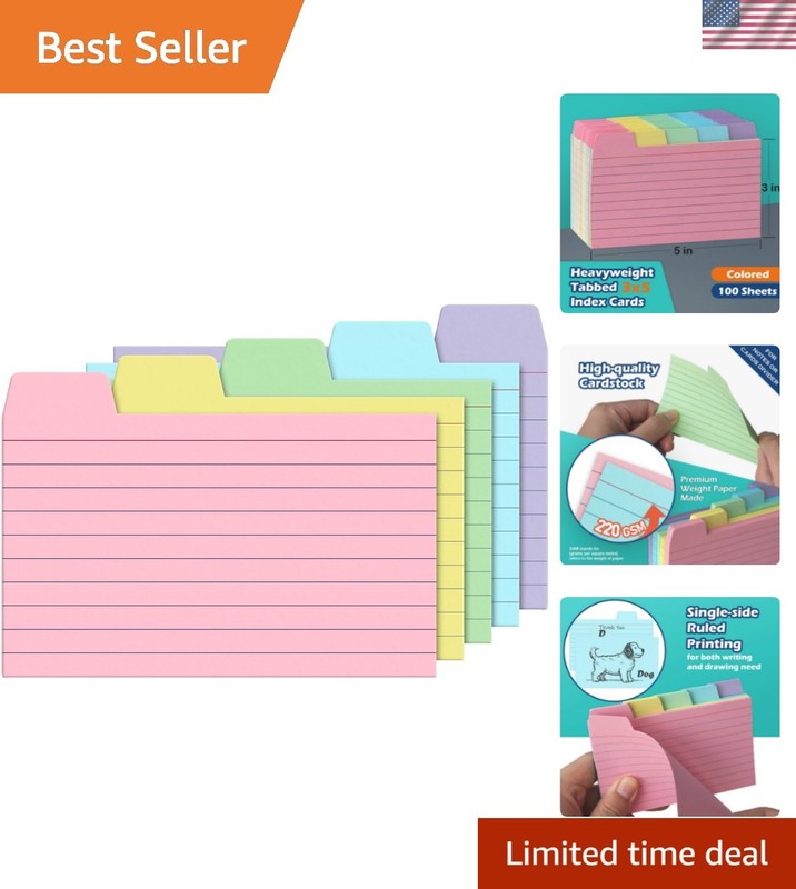 100 Pack Tabbed Index Cards 3×5 Lined Index Card Dividers with Tabs 3″ x 5″, …