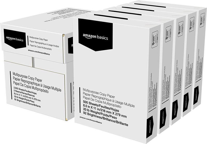 Multipurpose Copy Printer Paper, 20 Lb, 8.5 X 11 Inches, 5 Reams (2,500 Sheets), gallery