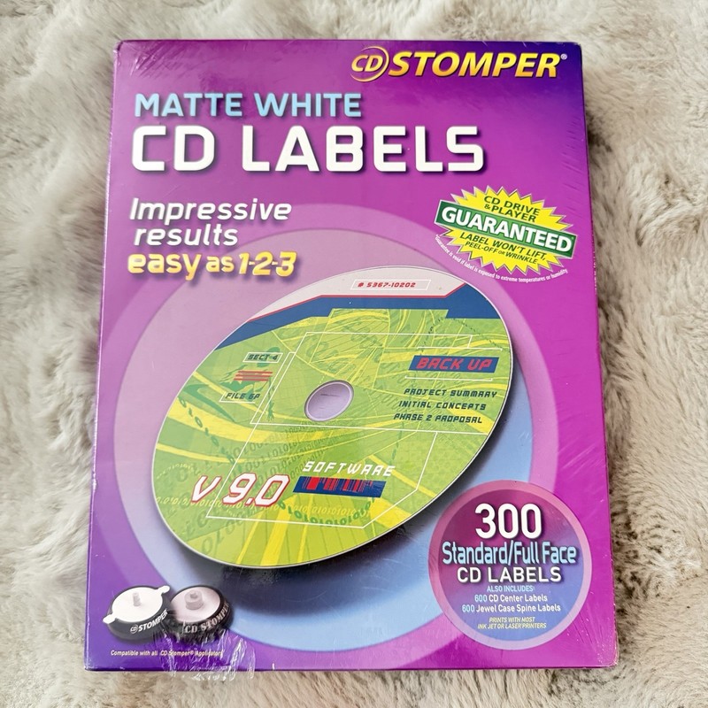 CD Stomper 300 Matte White CD LABELS + Center & Case Spine Labels Y2k Sealed New