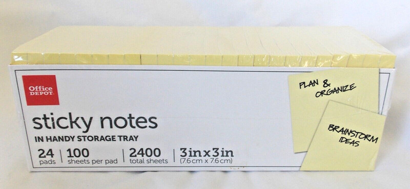 Office Depot Sticky Notes Storage Tray 3"x3" 100 Sheets 24PK=2400 sheets