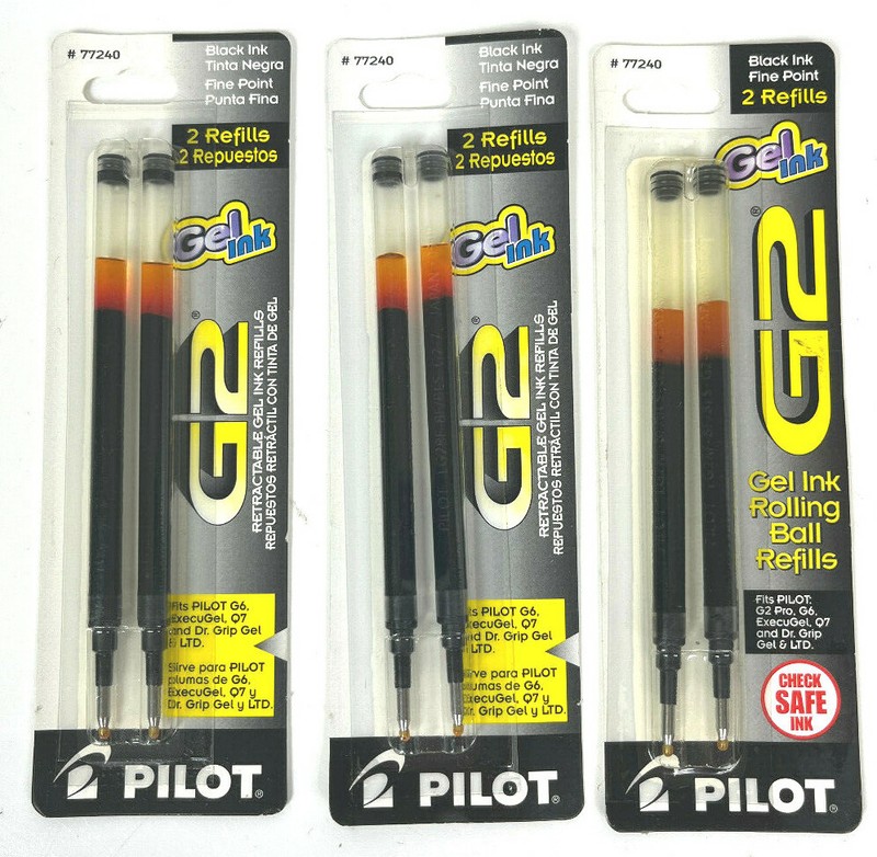 Pilot G2 Gel Ink Refill 2-Pack Black Fine 77240 LOT of 3 PACKS Item BG27RBLK NEW