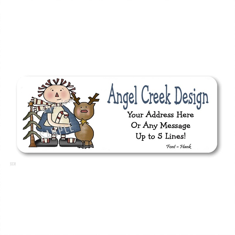 Country Primitive Annie with Rudolph Reindeer Personalized Address Labels Decals