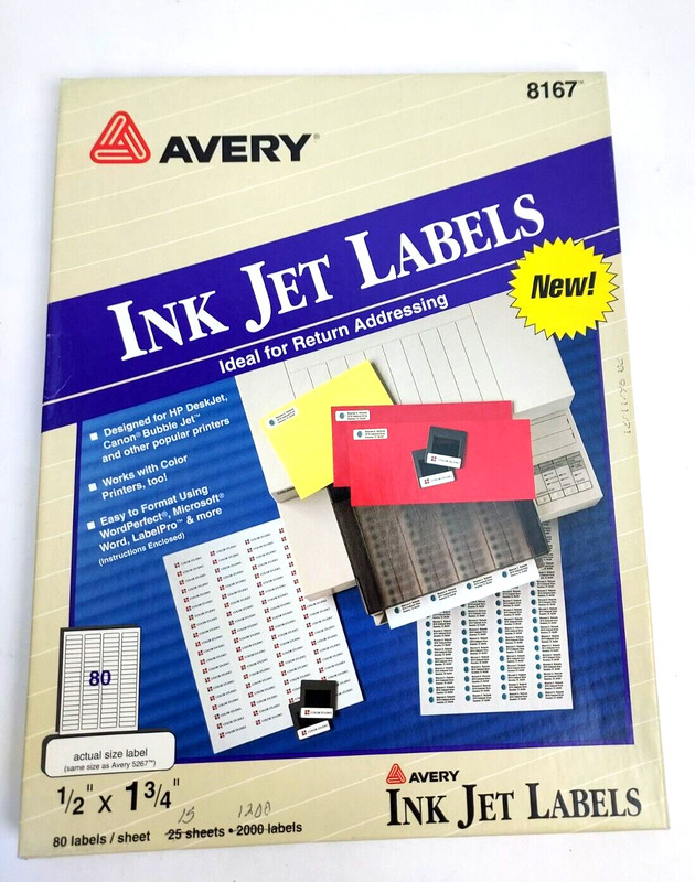 Avery 8167 White Mailing Labels InkJet Printer 15 Sheets 1200 Labels